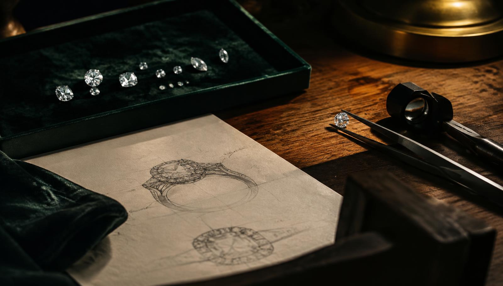 Jeweller's sketch of a custom diamond ring