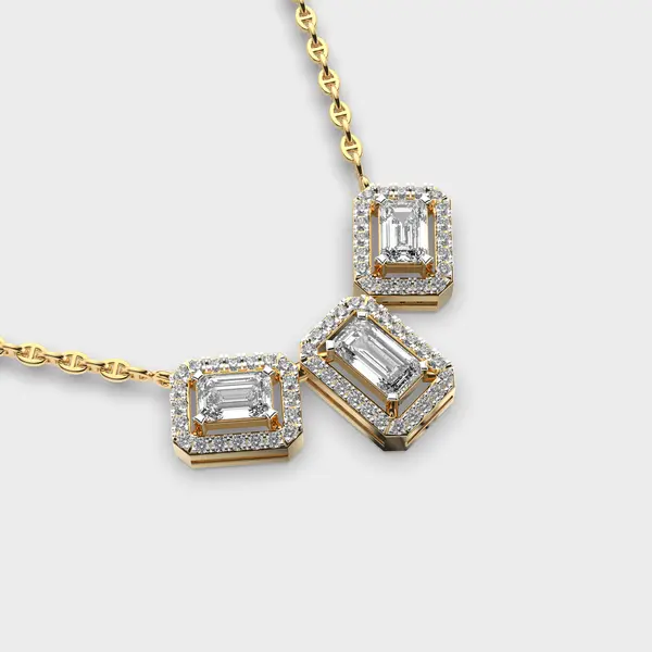 Elegant Trio Emerald Cut Diamond Pendant – alternate view